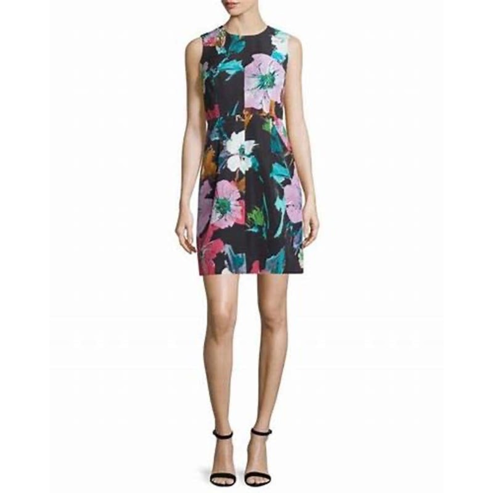 Milly Coco Paper Black Floral Sleeveless A-Line Sheath Cocktail Dress Size 6